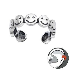 Sterling Silver Smiley Face Ear Cuff – Retro No Piercing Statement​